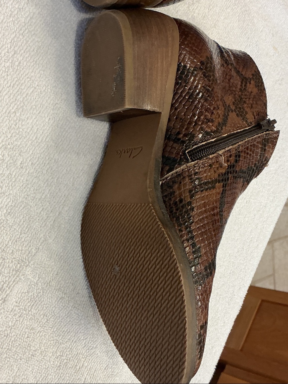 Clarks Brown Snake-Print Ankle Boots - Picture 3 of 4